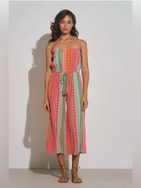 Elan Aztec Strapless Jumpsuit In Neon Multicolors NWT Sz L